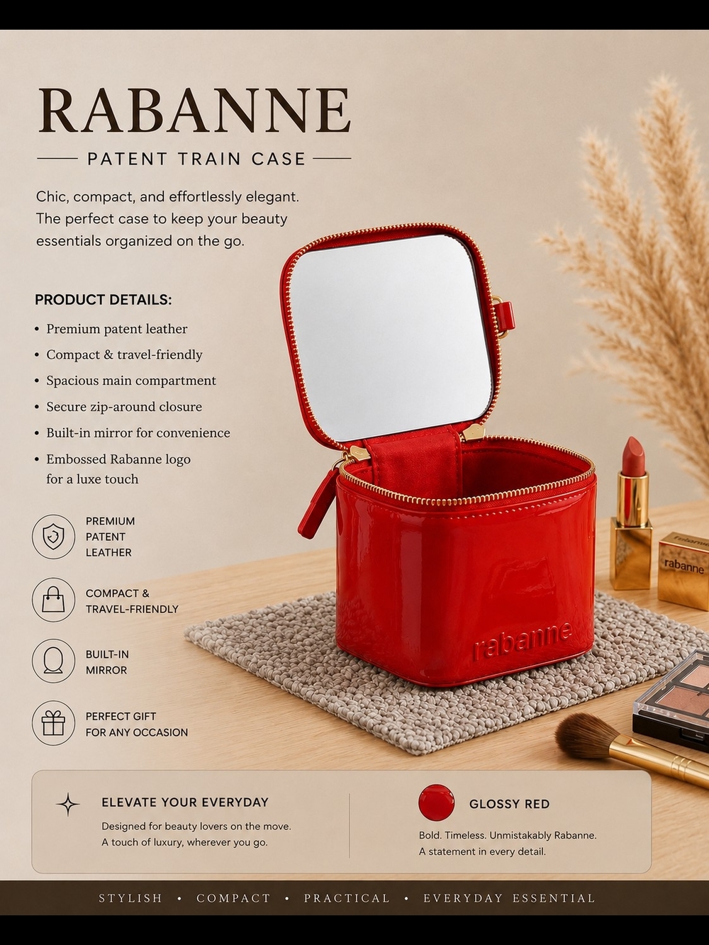Paco Rabanne Glossy Red Patent Train Cosmetic Case